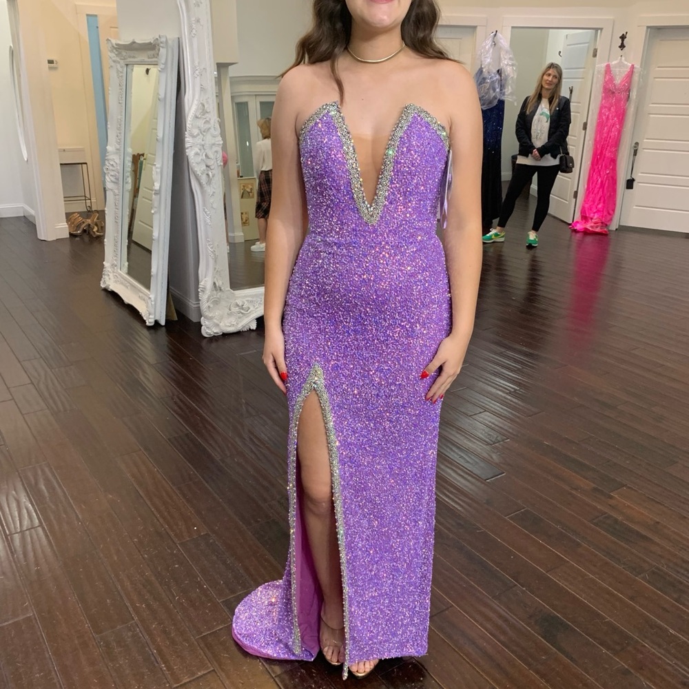 Ashley Lauren 11521 - Plunging V-Neck Sequin Evening Gown